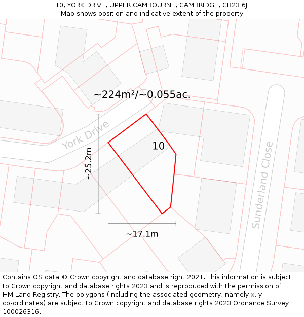 10, YORK DRIVE, UPPER CAMBOURNE, CAMBRIDGE, CB23 6JF: Plot and title map