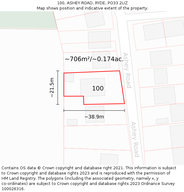 100, ASHEY ROAD, RYDE, PO33 2UZ: Plot and title map