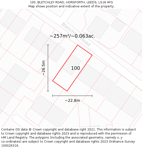 100, BLETCHLEY ROAD, HORSFORTH, LEEDS, LS18 4FG: Plot and title map