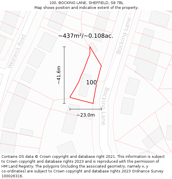 100, BOCKING LANE, SHEFFIELD, S8 7BL: Plot and title map