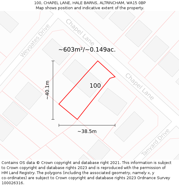 100, CHAPEL LANE, HALE BARNS, ALTRINCHAM, WA15 0BP: Plot and title map