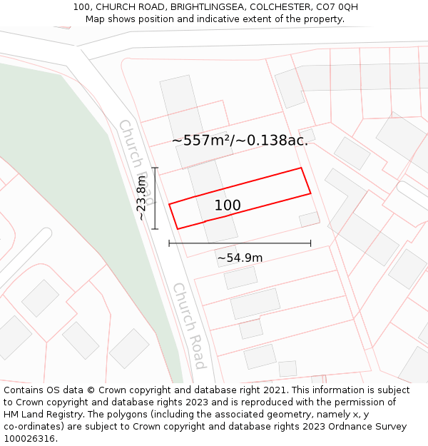 100, CHURCH ROAD, BRIGHTLINGSEA, COLCHESTER, CO7 0QH: Plot and title map