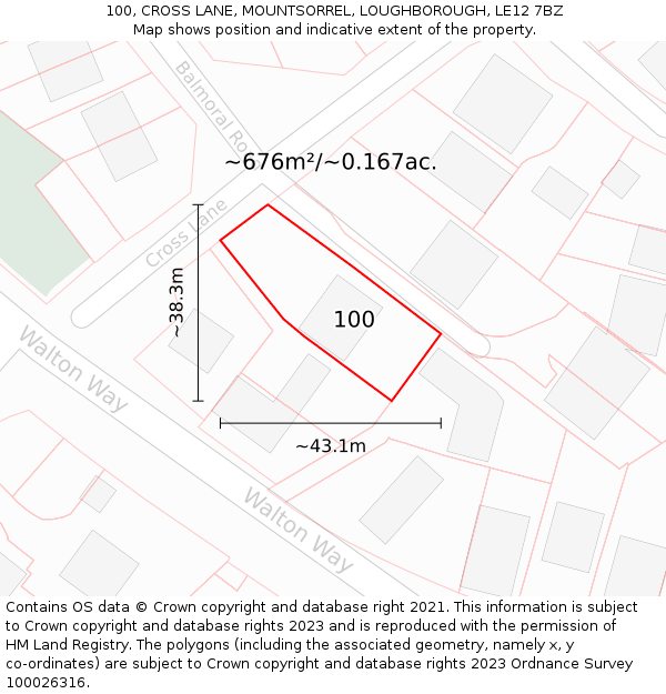 100, CROSS LANE, MOUNTSORREL, LOUGHBOROUGH, LE12 7BZ: Plot and title map