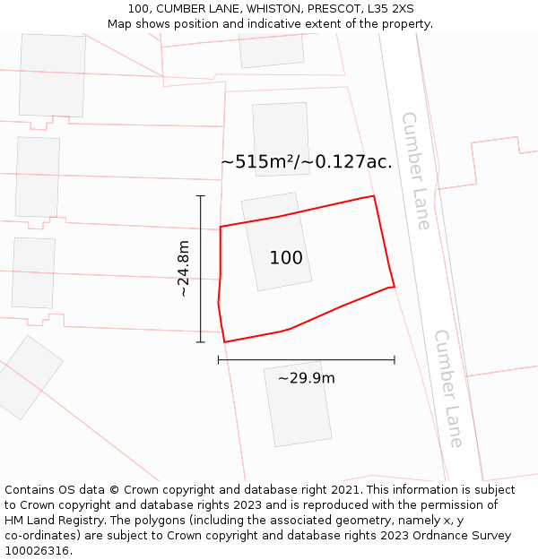 100, CUMBER LANE, WHISTON, PRESCOT, L35 2XS: Plot and title map