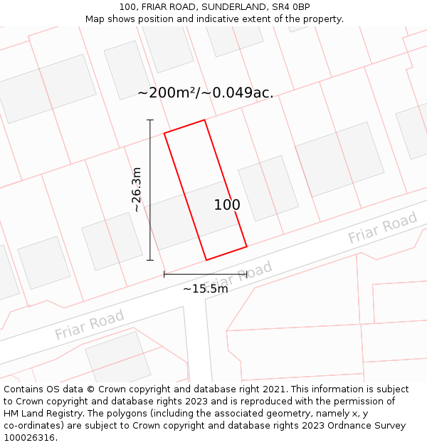 100, FRIAR ROAD, SUNDERLAND, SR4 0BP: Plot and title map