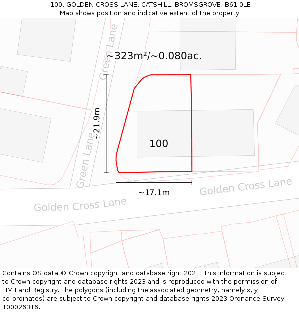 100, GOLDEN CROSS LANE, CATSHILL, BROMSGROVE, B61 0LE: Plot and title map