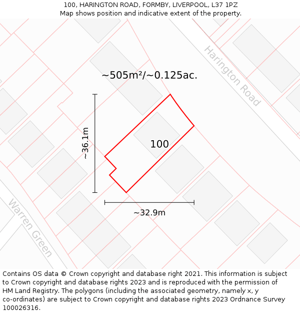 100, HARINGTON ROAD, FORMBY, LIVERPOOL, L37 1PZ: Plot and title map