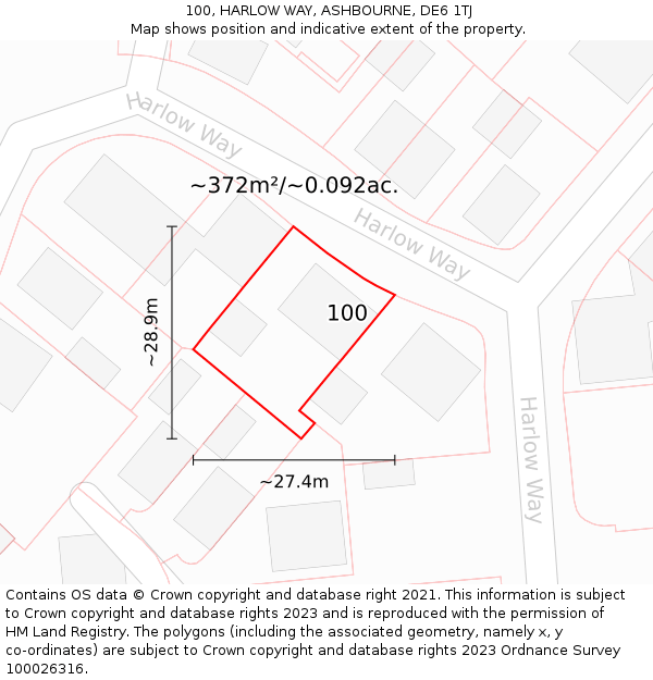 100, HARLOW WAY, ASHBOURNE, DE6 1TJ: Plot and title map