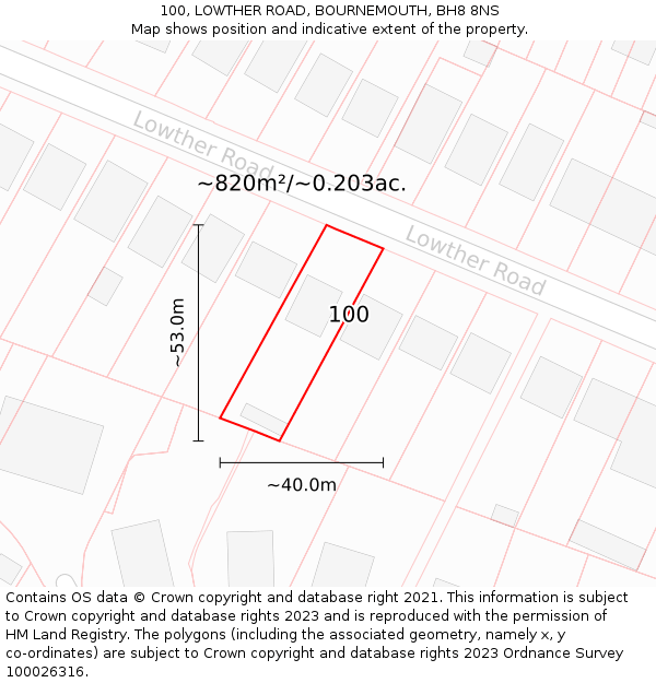 100, LOWTHER ROAD, BOURNEMOUTH, BH8 8NS: Plot and title map