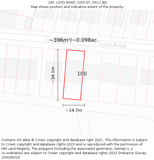 100, LOYD ROAD, DIDCOT, OX11 8JS: Plot and title map