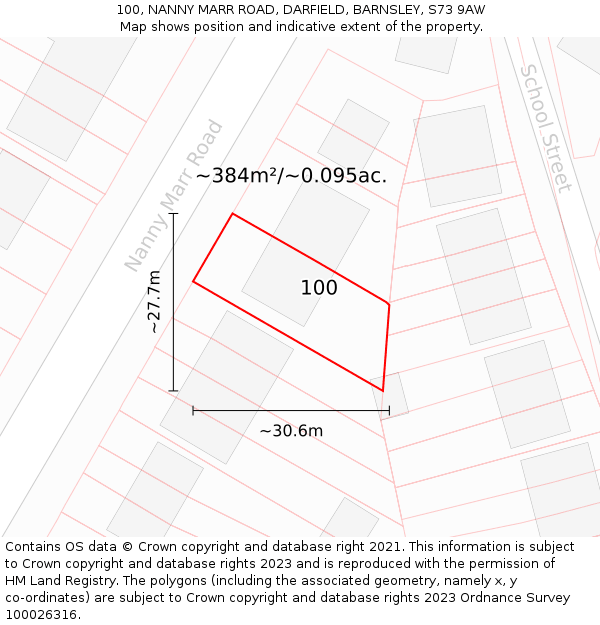 100, NANNY MARR ROAD, DARFIELD, BARNSLEY, S73 9AW: Plot and title map