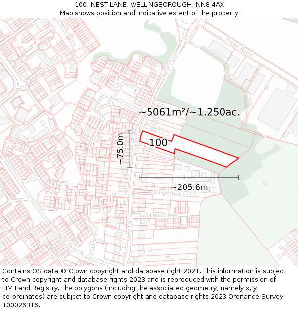 100, NEST LANE, WELLINGBOROUGH, NN8 4AX: Plot and title map