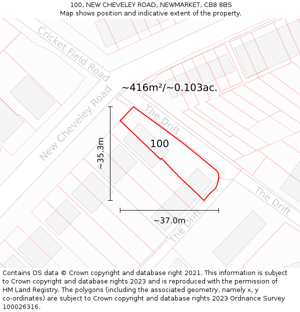 100, NEW CHEVELEY ROAD, NEWMARKET, CB8 8BS: Plot and title map