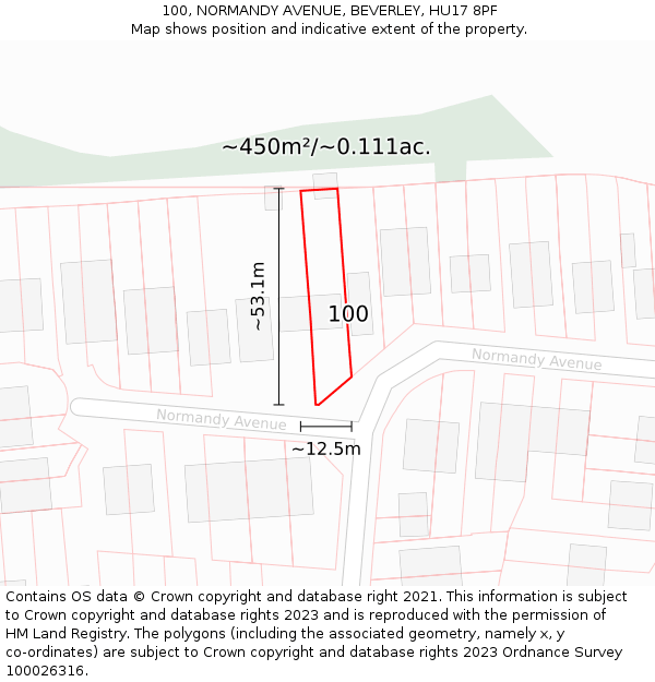 100, NORMANDY AVENUE, BEVERLEY, HU17 8PF: Plot and title map