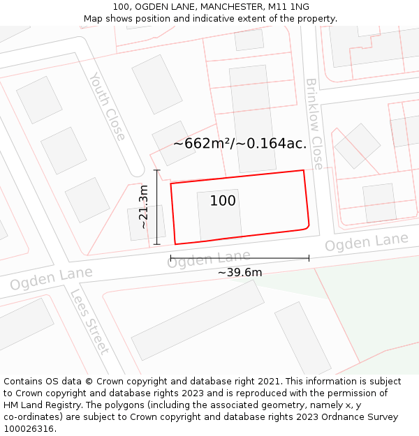 100, OGDEN LANE, MANCHESTER, M11 1NG: Plot and title map