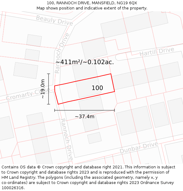 100, RANNOCH DRIVE, MANSFIELD, NG19 6QX: Plot and title map