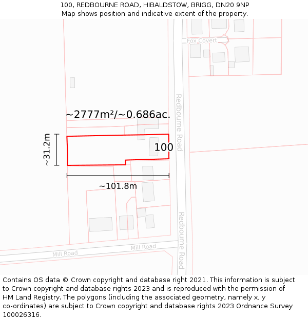 100, REDBOURNE ROAD, HIBALDSTOW, BRIGG, DN20 9NP: Plot and title map