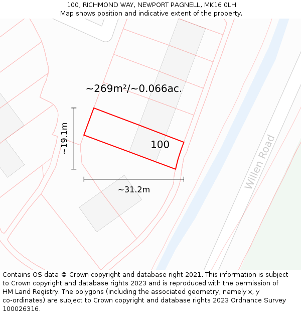 100, RICHMOND WAY, NEWPORT PAGNELL, MK16 0LH: Plot and title map