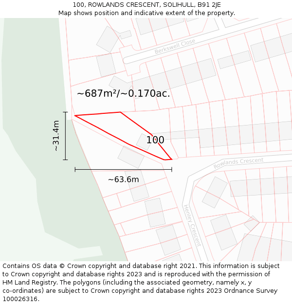 100, ROWLANDS CRESCENT, SOLIHULL, B91 2JE: Plot and title map