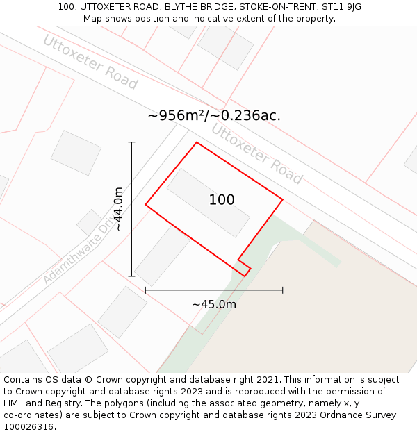 100, UTTOXETER ROAD, BLYTHE BRIDGE, STOKE-ON-TRENT, ST11 9JG: Plot and title map