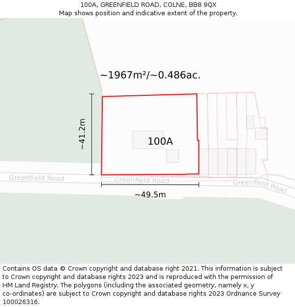 100A, GREENFIELD ROAD, COLNE, BB8 9QX: Plot and title map