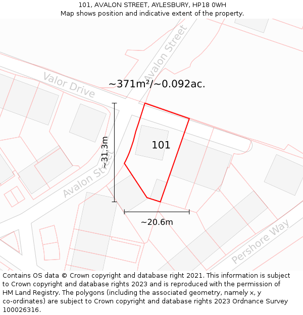 101, AVALON STREET, AYLESBURY, HP18 0WH: Plot and title map