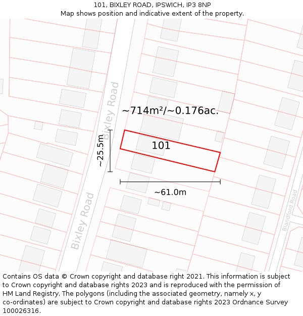 101, BIXLEY ROAD, IPSWICH, IP3 8NP: Plot and title map