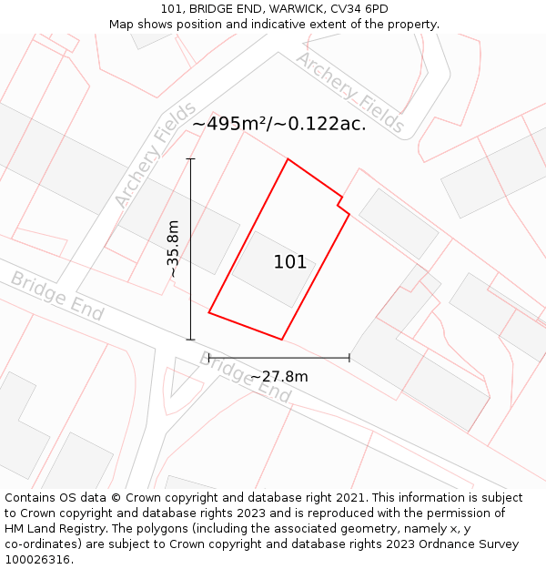 101, BRIDGE END, WARWICK, CV34 6PD: Plot and title map