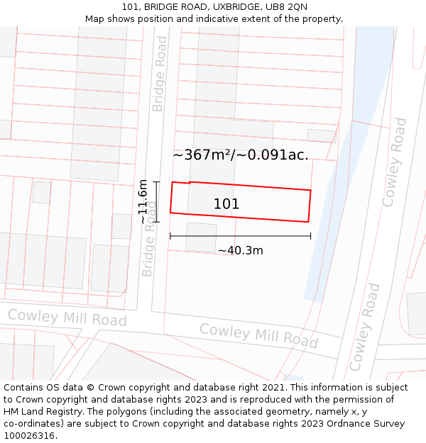 101, BRIDGE ROAD, UXBRIDGE, UB8 2QN: Plot and title map