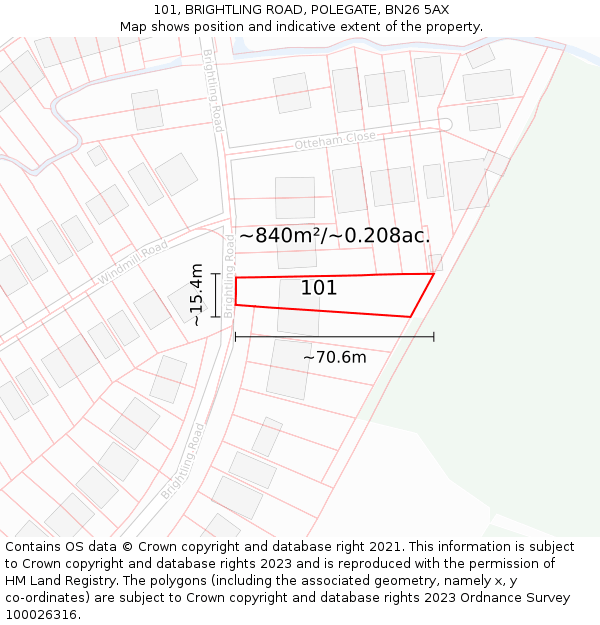 101, BRIGHTLING ROAD, POLEGATE, BN26 5AX: Plot and title map