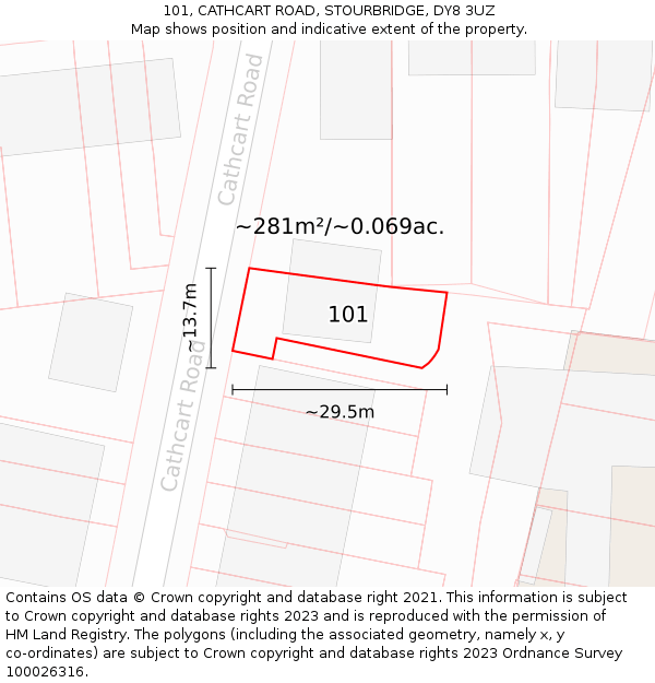 101, CATHCART ROAD, STOURBRIDGE, DY8 3UZ: Plot and title map