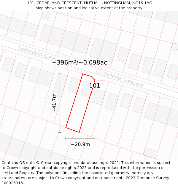 101, CEDARLAND CRESCENT, NUTHALL, NOTTINGHAM, NG16 1AG: Plot and title map