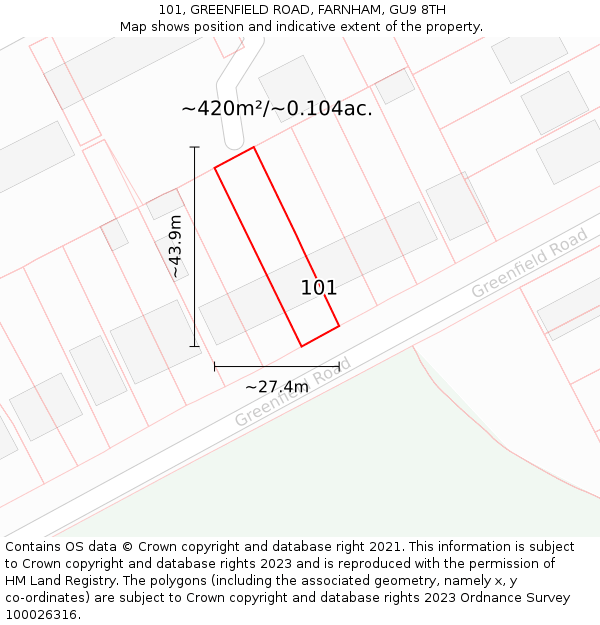 101, GREENFIELD ROAD, FARNHAM, GU9 8TH: Plot and title map