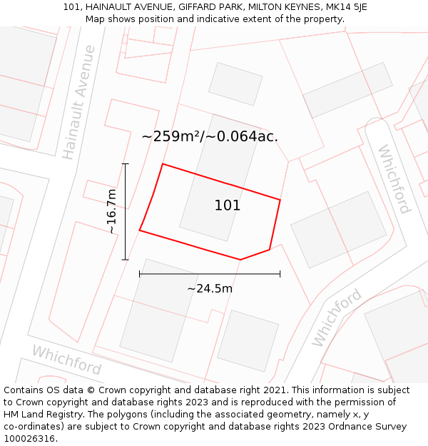 101, HAINAULT AVENUE, GIFFARD PARK, MILTON KEYNES, MK14 5JE: Plot and title map