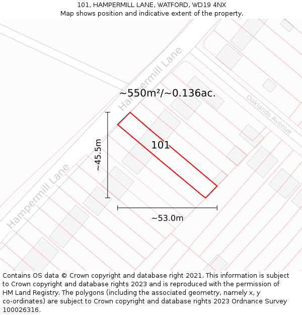 101, HAMPERMILL LANE, WATFORD, WD19 4NX: Plot and title map