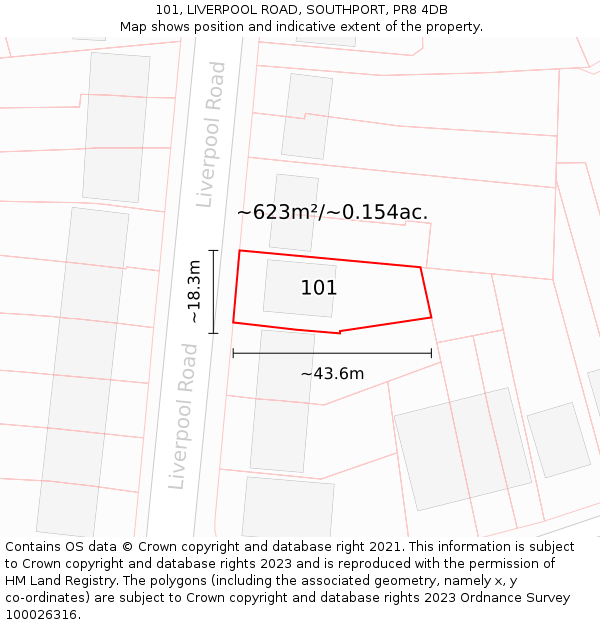 101, LIVERPOOL ROAD, SOUTHPORT, PR8 4DB: Plot and title map