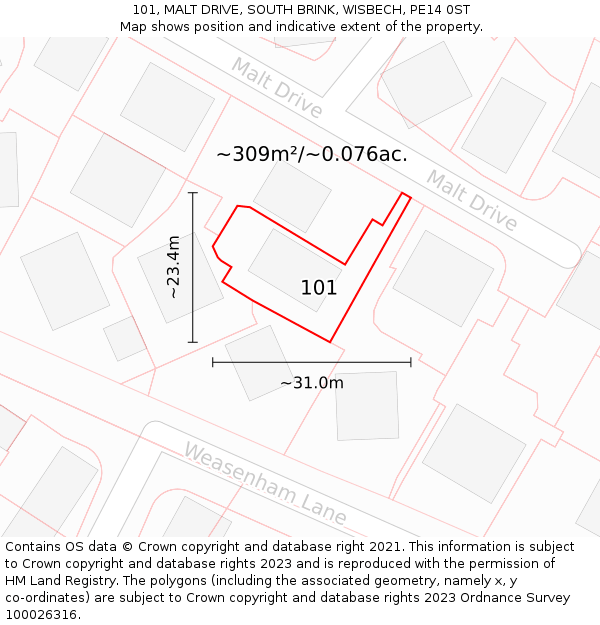 101, MALT DRIVE, SOUTH BRINK, WISBECH, PE14 0ST: Plot and title map