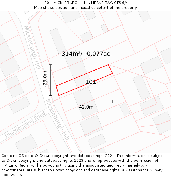 101, MICKLEBURGH HILL, HERNE BAY, CT6 6JY: Plot and title map