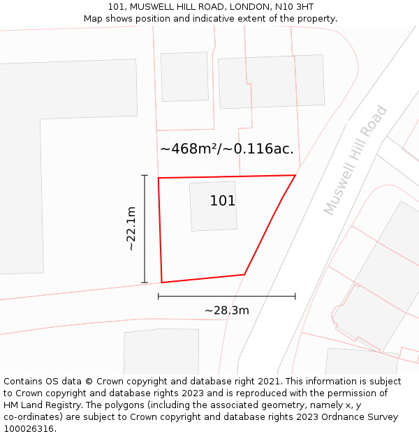 101, MUSWELL HILL ROAD, LONDON, N10 3HT: Plot and title map