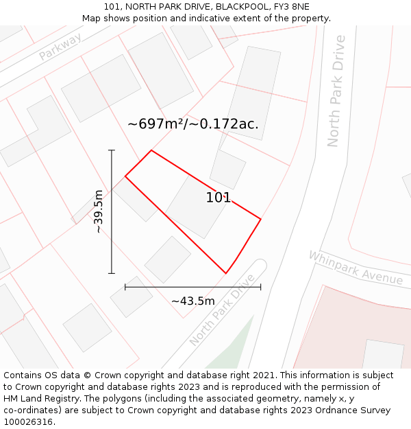 101, NORTH PARK DRIVE, BLACKPOOL, FY3 8NE: Plot and title map