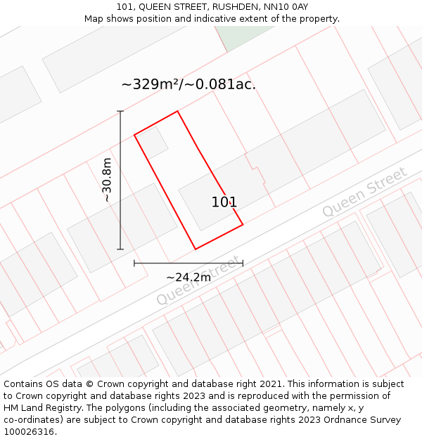 101, QUEEN STREET, RUSHDEN, NN10 0AY: Plot and title map