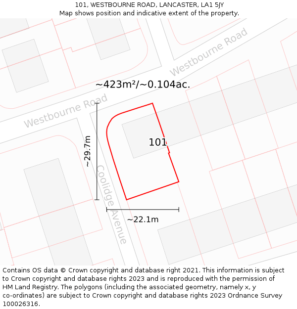 101, WESTBOURNE ROAD, LANCASTER, LA1 5JY: Plot and title map