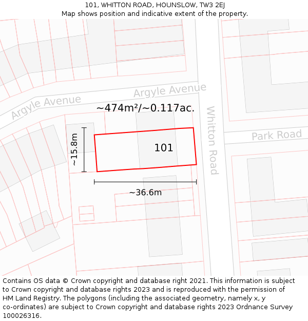 101, WHITTON ROAD, HOUNSLOW, TW3 2EJ: Plot and title map