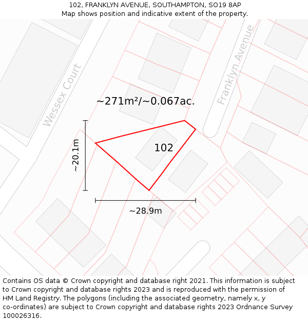 102, FRANKLYN AVENUE, SOUTHAMPTON, SO19 8AP: Plot and title map