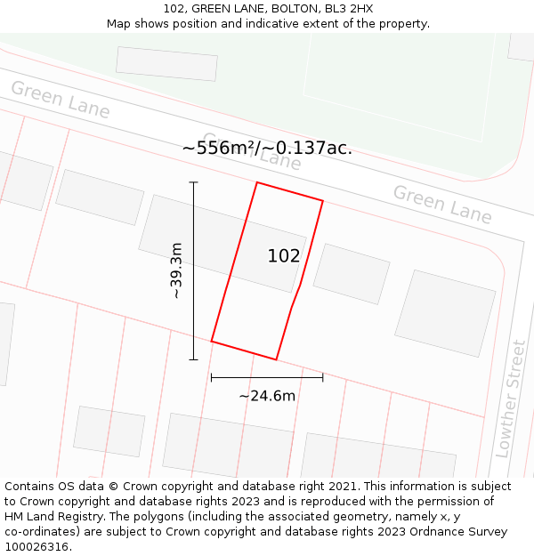 102, GREEN LANE, BOLTON, BL3 2HX: Plot and title map