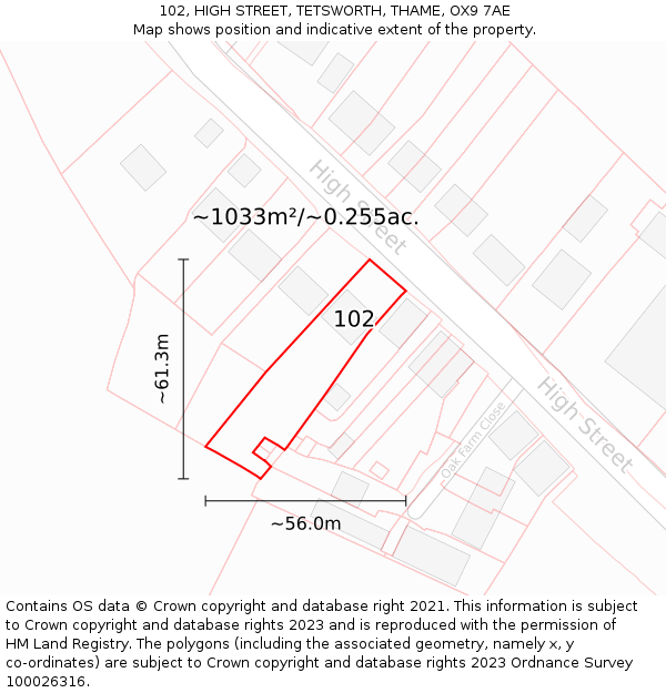 102, HIGH STREET, TETSWORTH, THAME, OX9 7AE: Plot and title map