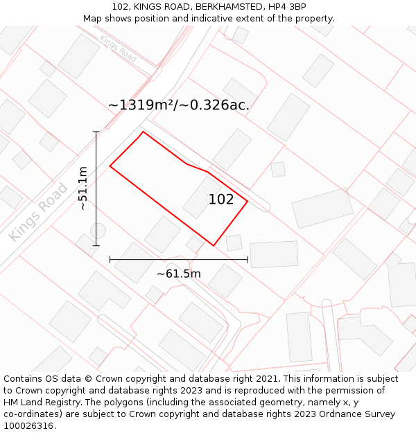 102, KINGS ROAD, BERKHAMSTED, HP4 3BP: Plot and title map