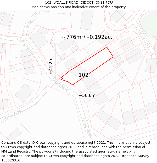 102, LYDALLS ROAD, DIDCOT, OX11 7DU: Plot and title map