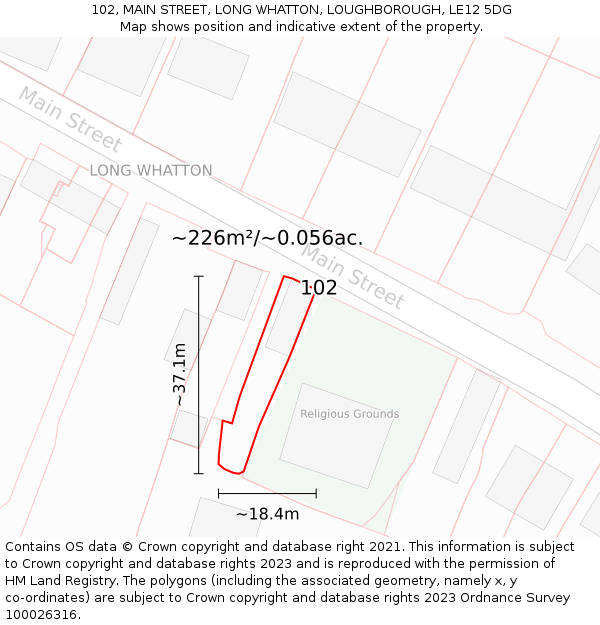 102, MAIN STREET, LONG WHATTON, LOUGHBOROUGH, LE12 5DG: Plot and title map