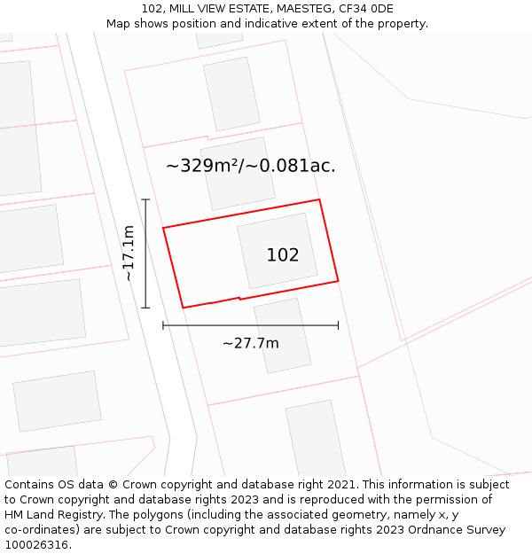 102, MILL VIEW ESTATE, MAESTEG, CF34 0DE: Plot and title map